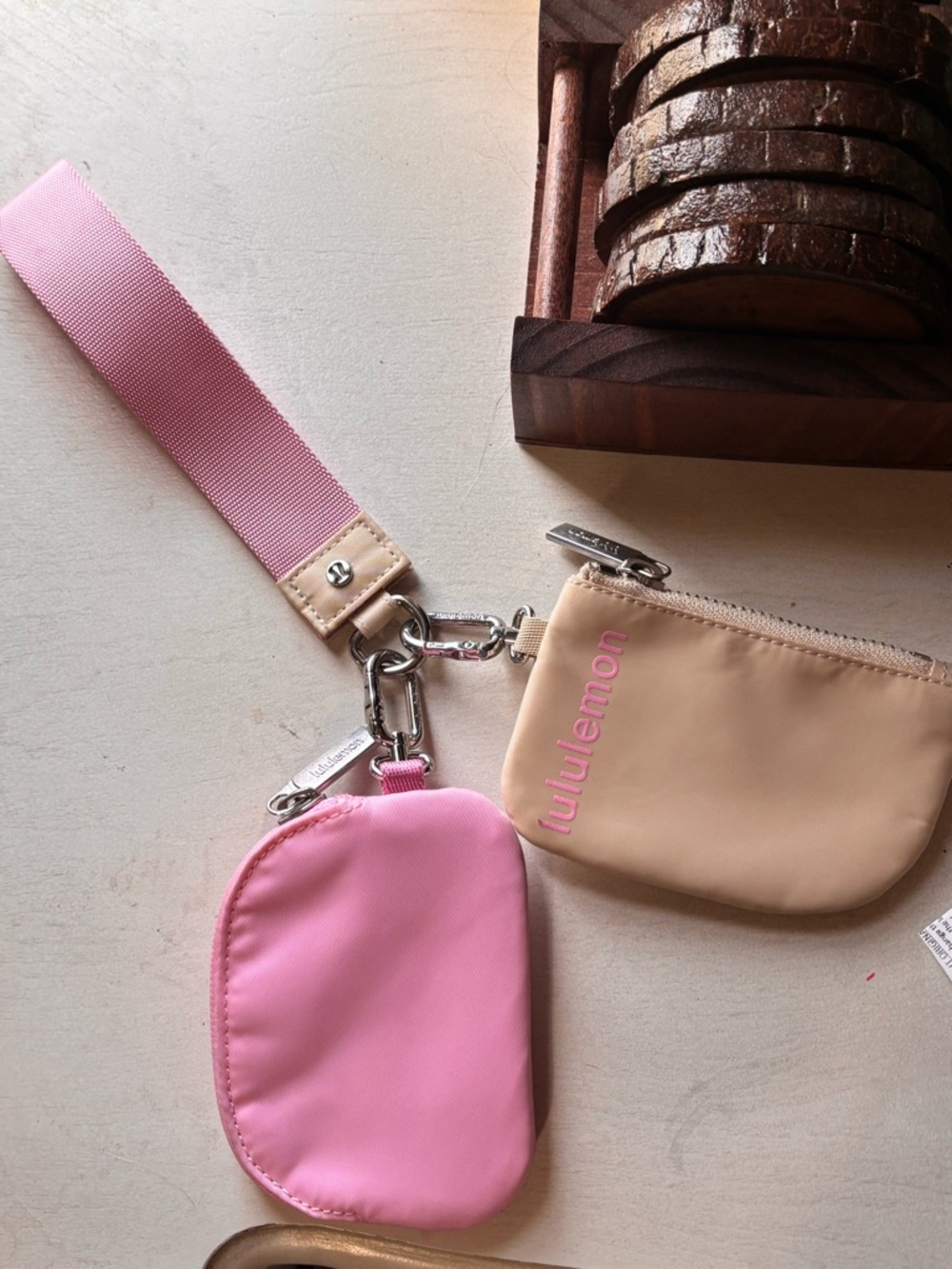 lululemon athletica Pink and Beige Keychain Pouches